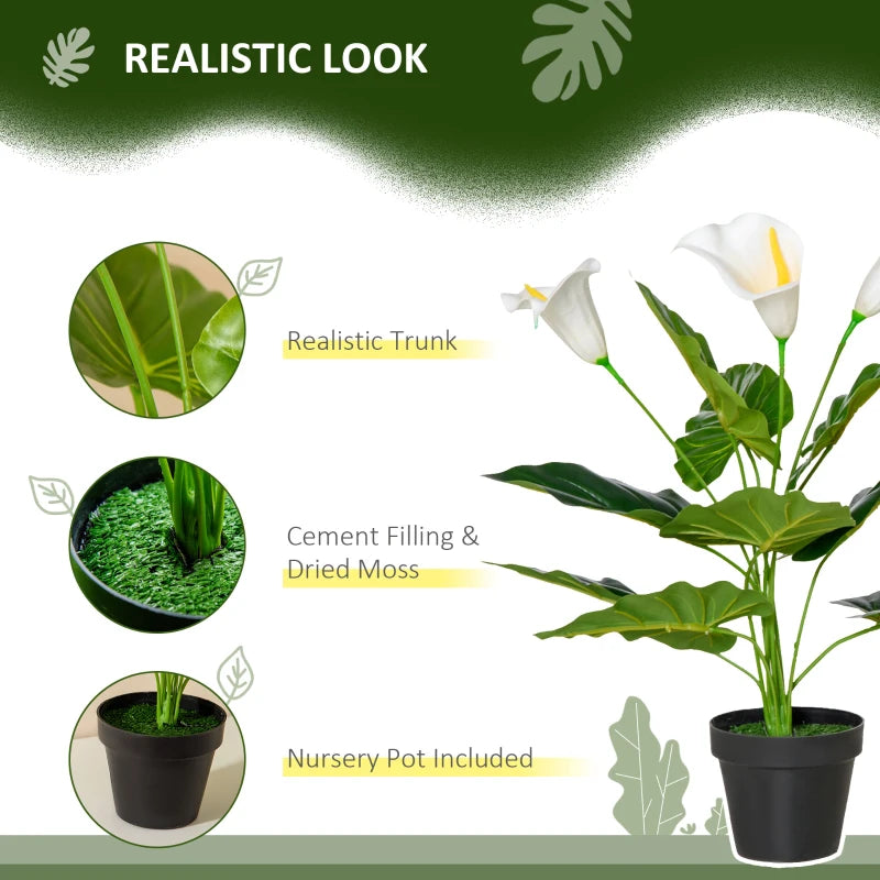 Set of 2 Realistic Calla Lily Flowers in White, Faux Decorative Plants, 55cm