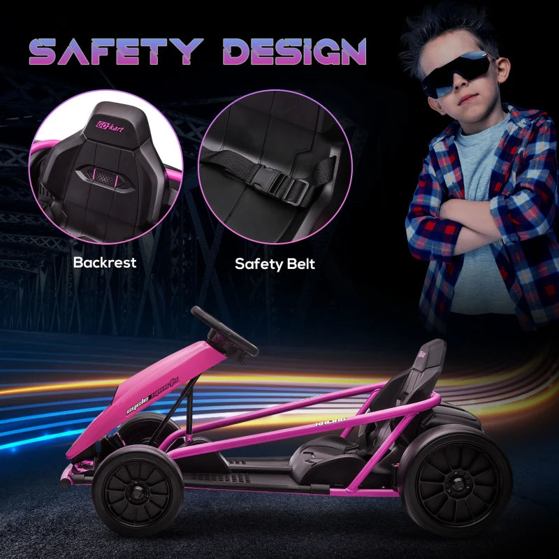 24V Pink Electric Kids Go Kart with 2 Speeds, Ages 8-12