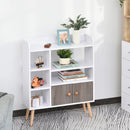 White Modern Multi-Shelf Bookcase with Cabinet - 6 Shelves, Wood Legs