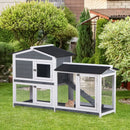 Grey 2-Tier Wooden Rabbit Hutch with Tray Ramp