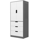 Grey 2-Door Wardrobe with Drawers and Hanging Rod for Bedroom