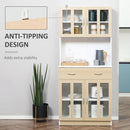 Modern White Kitchen Storage Cabinet with Glass Doors and Drawer, 180cm