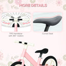 12" Pink Balance Bike for Kids - Adjustable Seat, 360° Rotation Handlebars