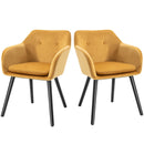 Yellow Velvet Upholstered Dining Chairs Set of 2 with Backrest and Armrests