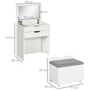 White Flip-up Mirror Dressing Table with Storage Stool