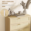 Natural Rattan 3-Drawer Boho Dresser for Bedroom, Living Room, Hallway