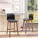 Modern Black PU Leather Bar Stools Set of 2 with Wooden Frame