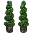 Set of 2 Green Spiral Boxwood Topiary Trees with Pots, 90cm - Indoor Outdoor Decor