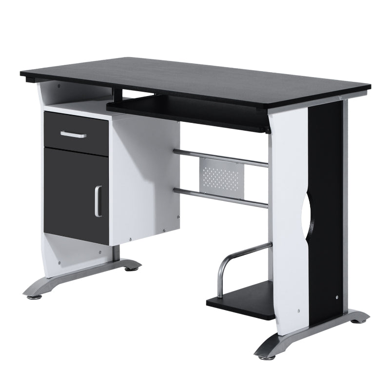 Black Computer Desk with Keyboard Tray and Storage Drawers, Home Office Workstation
