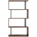 Modern Walnut S-Shaped 4-Tier Wooden Bookcase with Steel Frame