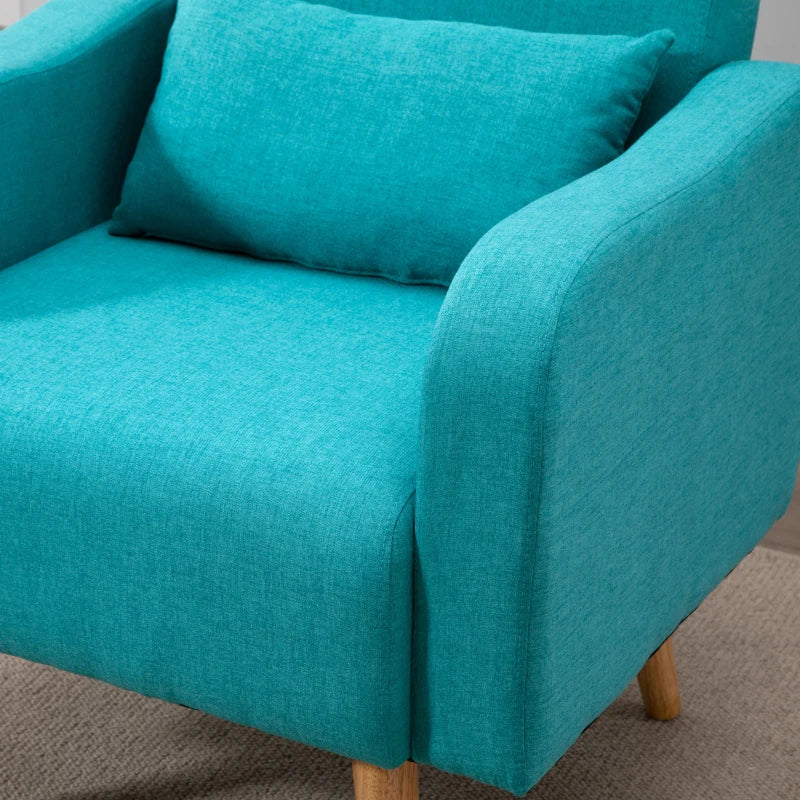 Teal Linen Armchair with Wooden Frame