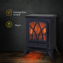 Black Electric Fireplace Stove with Fan and Log Flame Effect 2000W/1000W Heater