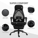 Black Mesh Office Chair with Footrest - High Back Recliner