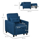 Blue Convertible Sleeper Chair with Adjustable Backrest and Side Pockets