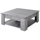 Grey Wood Grain 2-Tier Coffee Table with Bottom Storage Shelf