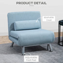 Blue Convertible Sleeper Chair with Adjustable Backrest and Pillow