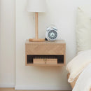 Natural Wall Mounted Bedside Table with Drawer and Shelf, 37 x 32 x 21cm