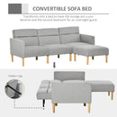 Light Grey L-Shaped Linen Fabric Sofa Bed Set with Footstool