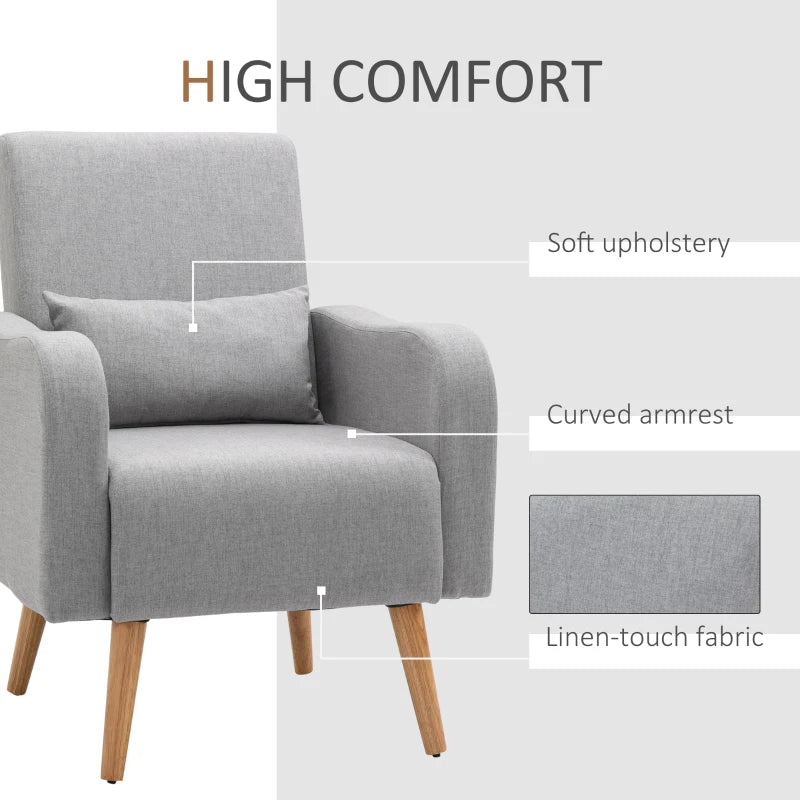 Grey Linen Armchair with Wooden Frame