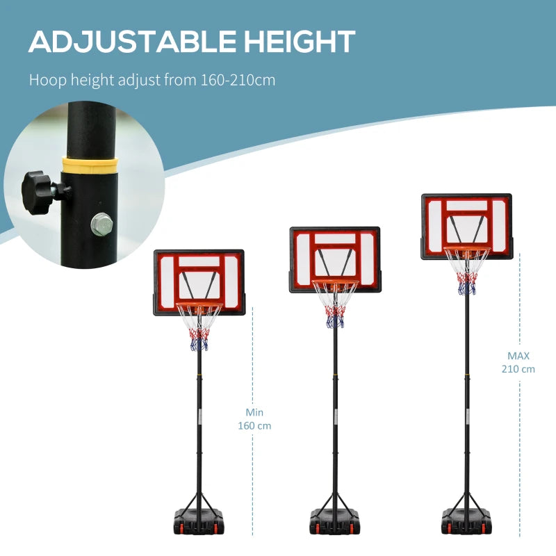 Adjustable Height Portable Basketball Hoop Stand with Sturdy Rim and Large Wheels - Black