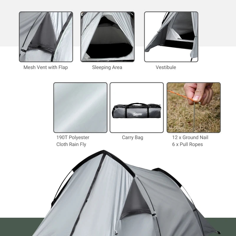 Compact 1-2 Person Waterproof Camping Tent with Large Window - Blue