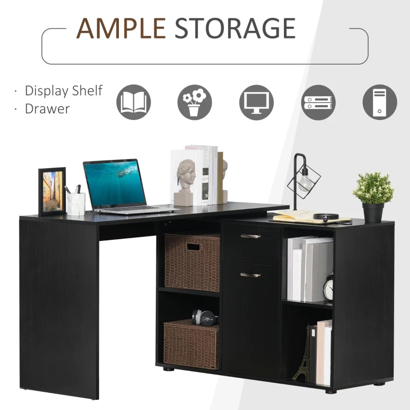 Black L-Shaped Computer Desk with Spacious Storage
