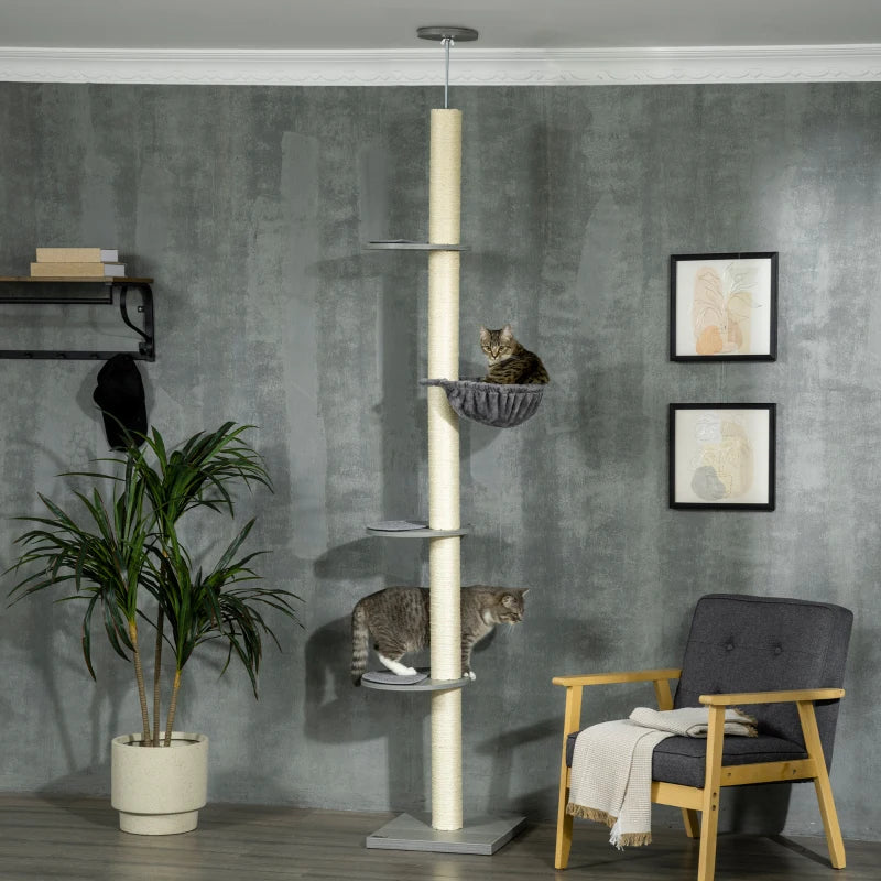 250cm Tall Cat Tree with Hammock and Scratching Post - Beige