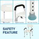 Adjustable Shower Chair with Back and Armrest, Portable Medical Stool - White