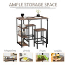 Industrial Bar Height Dining Table Set with 2 Stools & Side Shelf, 3-Piece Coffee Table - Black