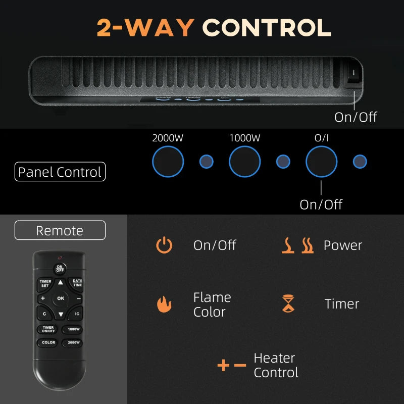 Black 102cm Electric Fireplace, 2000W Wall Mounted Fire with Remote Control