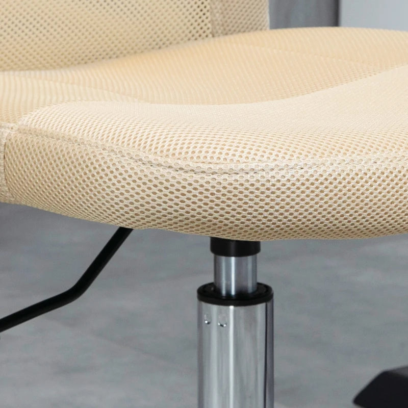 Beige Mesh Office Chair with Adjustable Height and Swivel Wheels