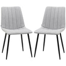 Grey Linen Dining Chairs Set of 2 with Steel Legs