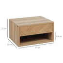 Natural Wall Mounted Bedside Table with Drawer and Shelf, 37 x 32 x 21cm