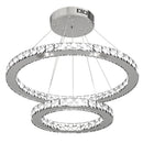 Silver LED Crystal Ring Chandelier - Dimmable Pendant Light with Remote Control