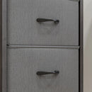 Black Four-Tier Industrial Display Shelf with Drawers