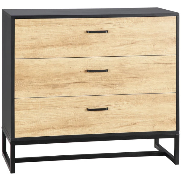 Natural 3-Drawer Steel Frame Storage Cabinet - Bedroom & Living Room Organizer