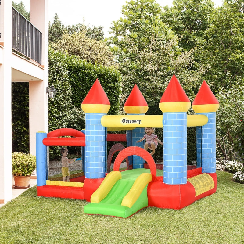 Kids Inflatable Bounce Castle with Trampoline, Slide, Pool & Basket - Blue