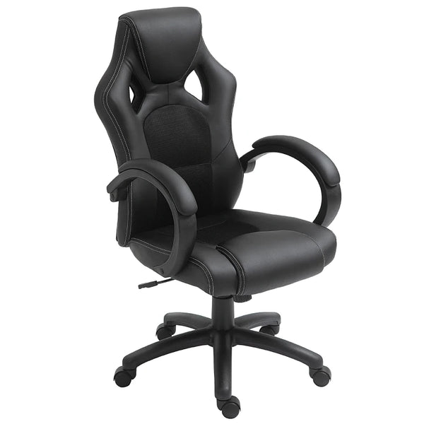 Black High-Back Faux Leather Office Chair with Wheels