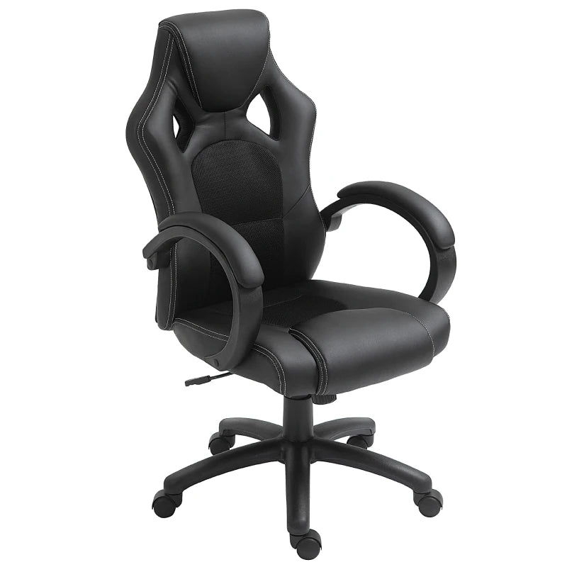 Black High-Back Faux Leather Office Chair with Wheels