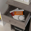 Grey L-Shaped Computer Desk with Shelves & Drawer