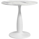 Compact Round Dining Table with Steel Base, Non-slip Foot Pad - White/Grey