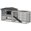 Grey Outdoor Rabbit Hutch with Run, 2-Level Design, Water-Resistant, 150 x 52.5 x 68 cm