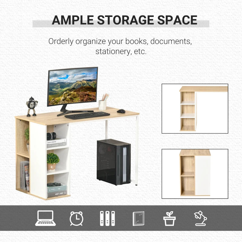 Oak Tone 3-Tier Storage Computer Desk with Side Compartments
