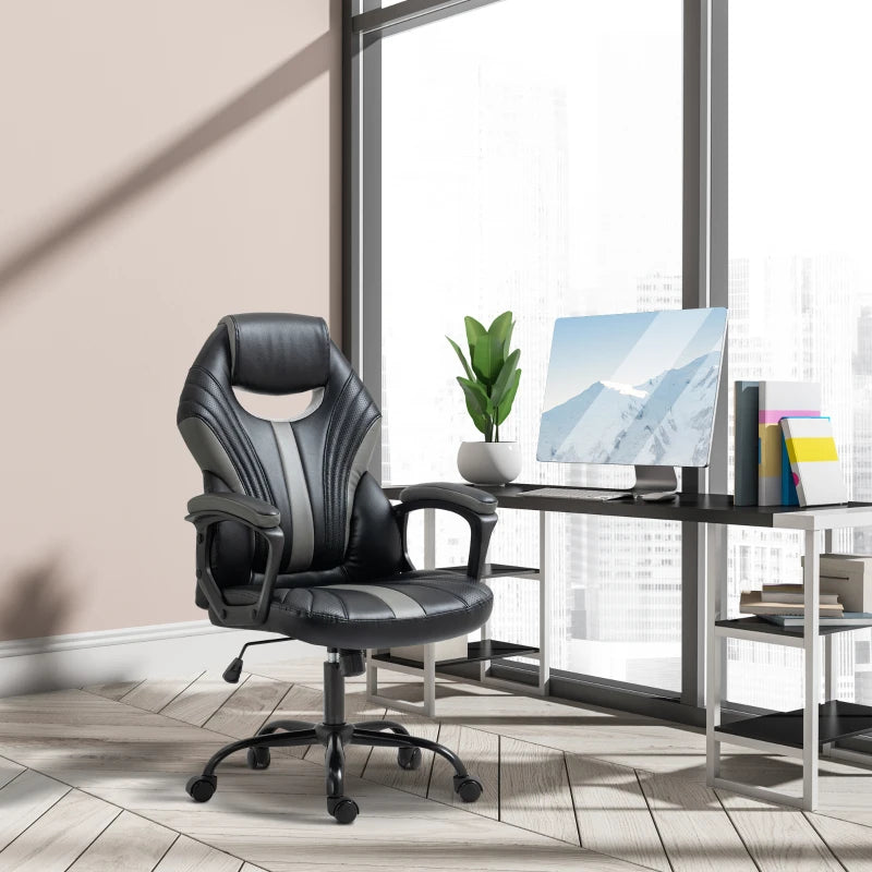 Black Faux Leather Gaming Chair with Swivel Wheels