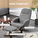 Grey Linen Swivel Recliner Chair Set with Footstool