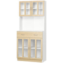 Modern White Kitchen Storage Cabinet with Glass Doors and Drawer, 180cm