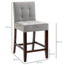 Grey Fabric Bar Stools Set of 2, Tufted Back, Wood Legs