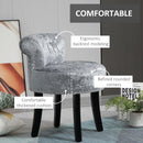 Grey Velvet Dressing Table Stool with Rubber Wood Legs