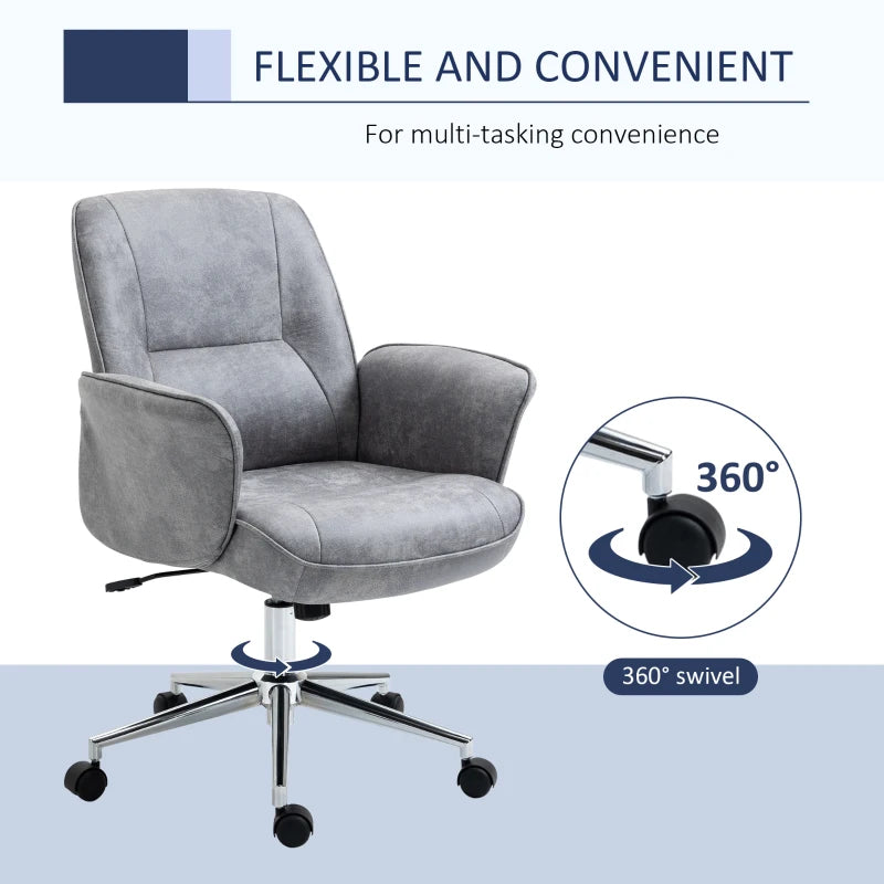 Light Grey Swivel Office Chair with Mid Back & Faux Leather