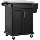 Black Wooden Kitchen Island Cart with Stainless Steel Top and Storage